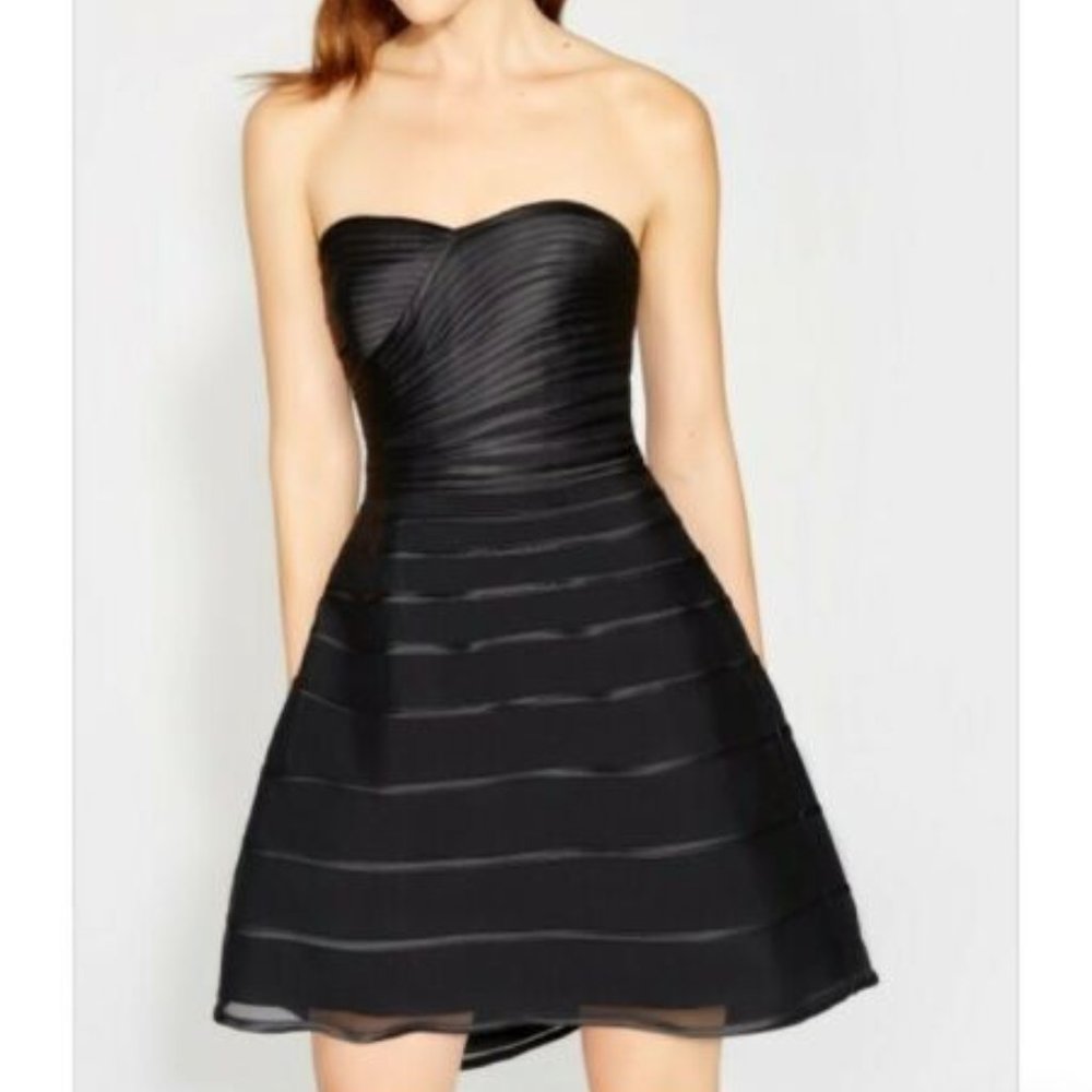 Halston Heritage Women's Strapless Striped Dress with Hi Low Dramatic Skirt; S:0